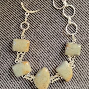 Elegant Silver and Pale Green Orange Stone Bracelet In 925 Silver Links